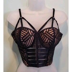 Y2K Charlotte Russe Black Lace Corset Vamp Goth Grunge Cami Crop Top Sz M